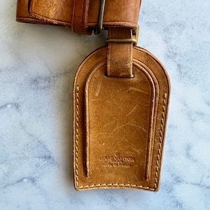 Louis Vuitton LV Vintage luggage name tag Handle Strap vachetta leather  EB-197
