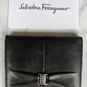 SALVATORE FERRAGAMO Black Travel Card Holder With Box
