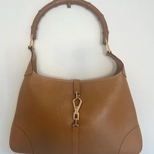 GUCCI Jackie Shoulder Bag With Bamboo Handle Yellow Tan Brown