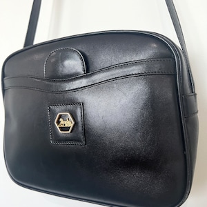 CELINE Vintage Leather Black Camera Bag Horse Carriage Design