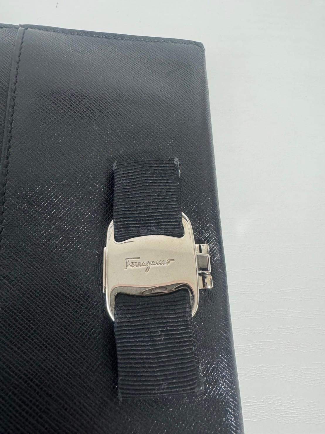 Salvatore Ferragamo Black Saffiano Leather Vara Bow Flap