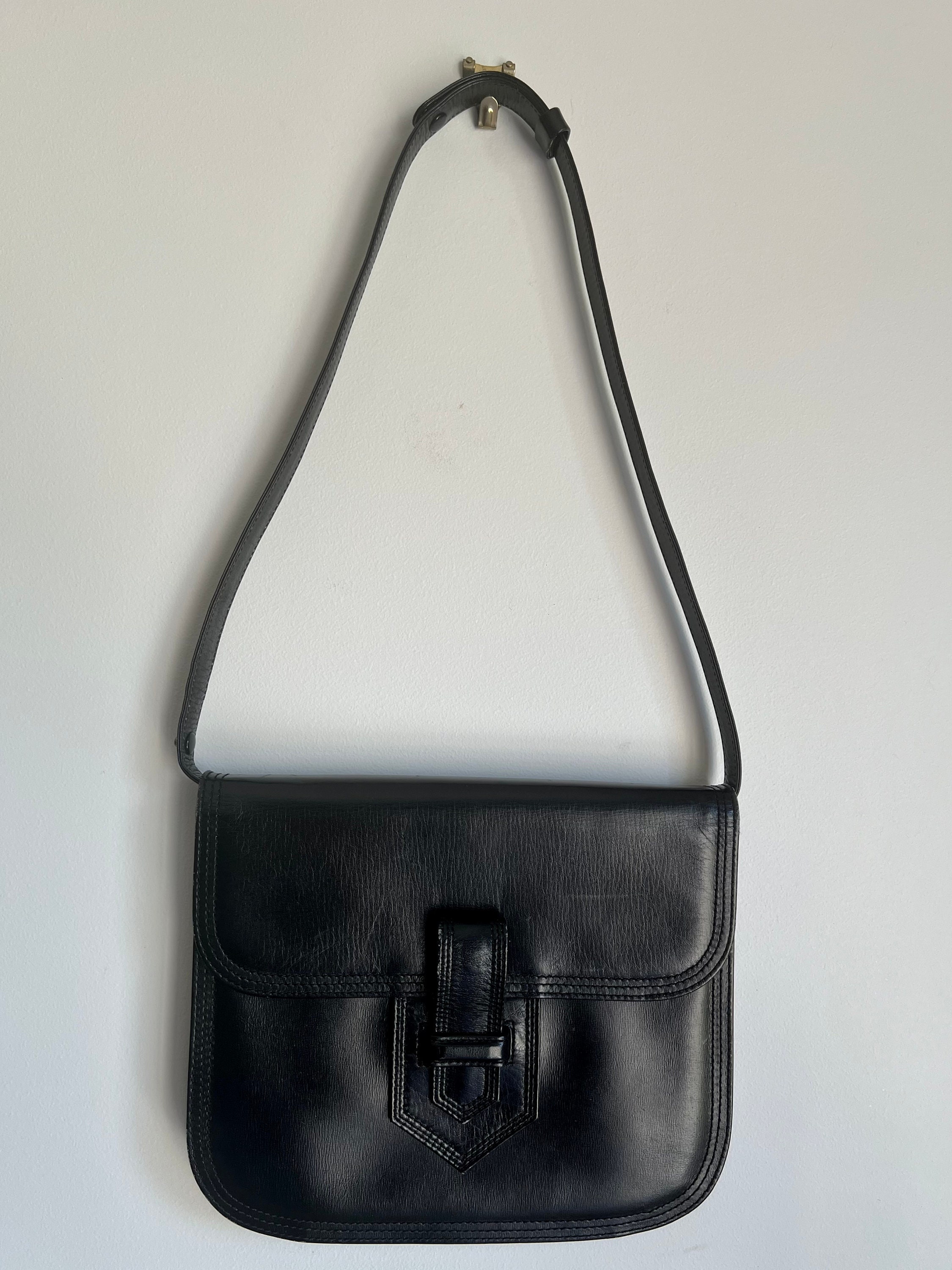 YSL Yves Saint Laurent Genuine Vintage Leather Black Shoulder Top Handle bag