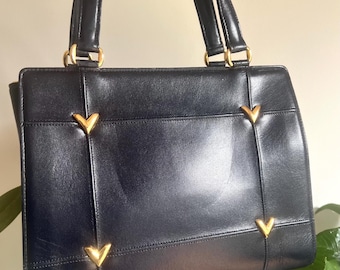 VALENTINO Vintage Leather Navy Handbag Tote