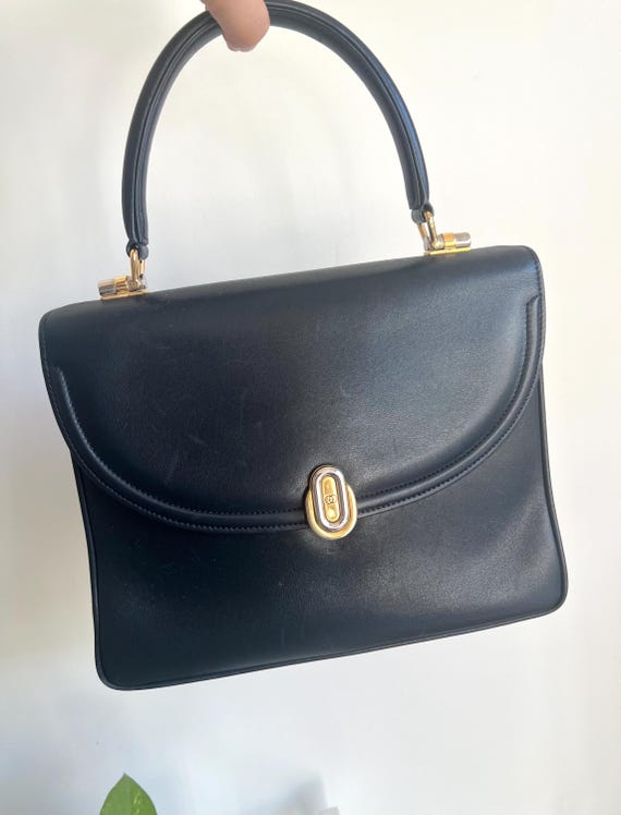 GUCCI Vintage Black Leather Top Handle Bag - Etsy