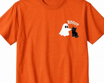 Boop Ghost Cat Shirt - Cute Halloween T-Shirt - Black Cat Ghost Tee - Minimalist Spooky Season Shirt - Halloween Pocket Graphic Tee -HF143