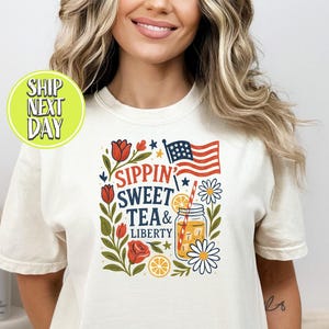Sippin Sweet Tea And Liberty Patriotic Floral Summer Usa T-shirt, Floral 4th Of July Shirt, Patriotic Shirt, Independence Day Shirts  -PS049
