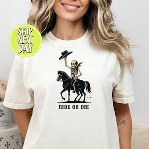 Skeleton Cowboy Hat Rider T-Shirt, Western Ride or Die Shirt, Western Horse Rider Tee, Vintage Rodeo Shirts, Vintage Inspired T-shirt -TC136
