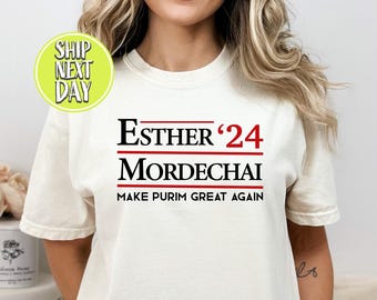 Esther Mordechai Purim T-Shirt, Hebrew T-Shirt, Holiday Proud Jew Shirt, American Shirt, Proud Jewish American, Great Again   -TC114
