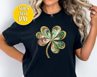 Camiseta con trébol de cuatro hojas y lentejuelas para el día de San Patricio, camiseta con trébol de cuatro hojas, camiseta con lentejuelas para el día de San Patricio para mujer, camiseta con trébol de cuatro hojas y lentejuelas -SPD013