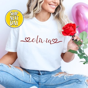 Custom Valentines Day T-Shirt, Custom Name Shirt, Personalized Valentine Shirt, Vday Tee, Custom Text Heart Shirt, Customized Heart -VD054