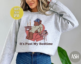 Sudadera con capucha y texto "It's Past My Bedtime", sudadera con oso soñoliento, sudadera moderna Y2k, sudadera con memes divertidos, sudadera y sudadera con capucha Bookworm -FUN001
