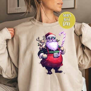 Playful Santa Claus Sweatshirt: Trendy Christmas, Xmas Reindeer Shirt -CC180
