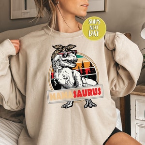 Mama Saurus Sweatshirt, Mama Dinosaurier, Mama Shirt, Mama Hoodie, lustiges Muttertagsgeschenk, Mama Sweat, Dinosaurier-Liebhaber Shirt und Hoodie -MD003