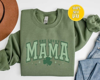 One Lucky Mama Sweatshirt, Lucky Mama Hoodie, Lucky Mom Shirt, St. Patricks Day Shirts for Mom,St. Patrick's Crewneck, Irish sweater -SPD06