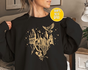 Castle Sweatshirt, Gift for Book Lovers, Magical Wizard Castle Hoodie, Vacation Sweater, Gift for Nerd, Wizard Hoodie, Fantasy Bookish-TC049