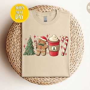 Gingerbread Christmas Coffee Shirt, Christmas coffee Tshirt, women Holiday Tee, Xmas Tee, Coffee Lover gift, Cookie Christmas Tree Tee -CC44