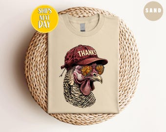 Cool Turkey Thanksgiving T-Shirt: Funny Vintage Turkey With Hat Tee, Turkey Sunglasses Shirt -HF133
