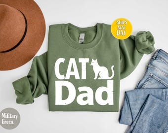 Cat Dad Distressed Vintage Sweatshirt, Funny Cat Dad Gift Shirt, Cat Dad Shirt, Retro Cat Parent Shirt,  Gifts for Cat Dad Hoodie -AF014