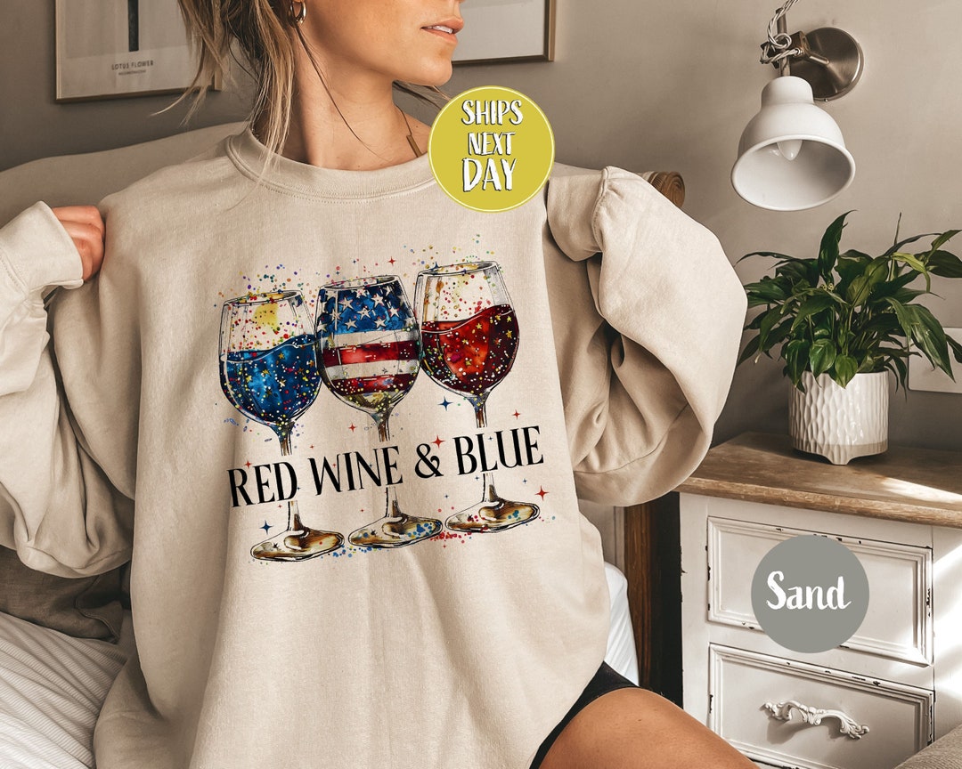 Sudadera azul vino tinto patriótica, sudadera y camisa con copas