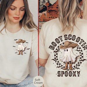 Boot Scoot Spooky Cowboy Ghost T-shirt, Front And Back TShirt, Boot Scootin&#39; Spooky Ghost T-Shirt, Fun Halloween tshirt, Halloween Tee-HF013
