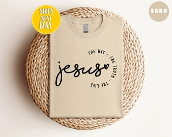 Maglietta Gesù la via, la verità, la vita, maglietta cristiana, regalo di Gesù, maglietta di Gesù, regalo di Gesù, regalo religioso, regalo cristiano, religioso -TC03