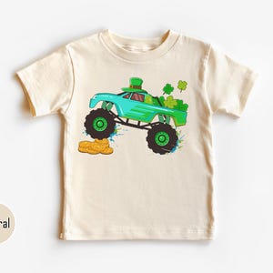 St Patrick&#39;s Day Monster Truck Shamrock T-Shirt, Toddler Shirt, Irish Baby Shirt, Shamrock Farm Truck, Four Leaf, Shamrock Kid Shirt -SPD028