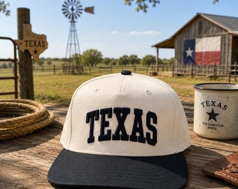 Texas Embroidered Snapback Hat - Western Cowboy Hat - Custom Puff Embroidery Baseball Hat