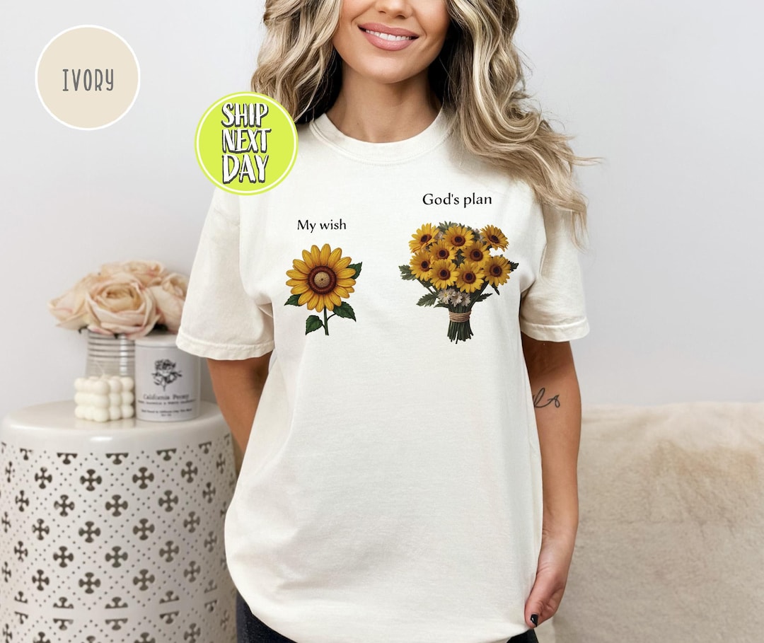 OUNAR Women's Sunflower T-Shirt – 'With God All Things Are Possible' Graphic, Loose Fit, Cotton Blend, Yellow