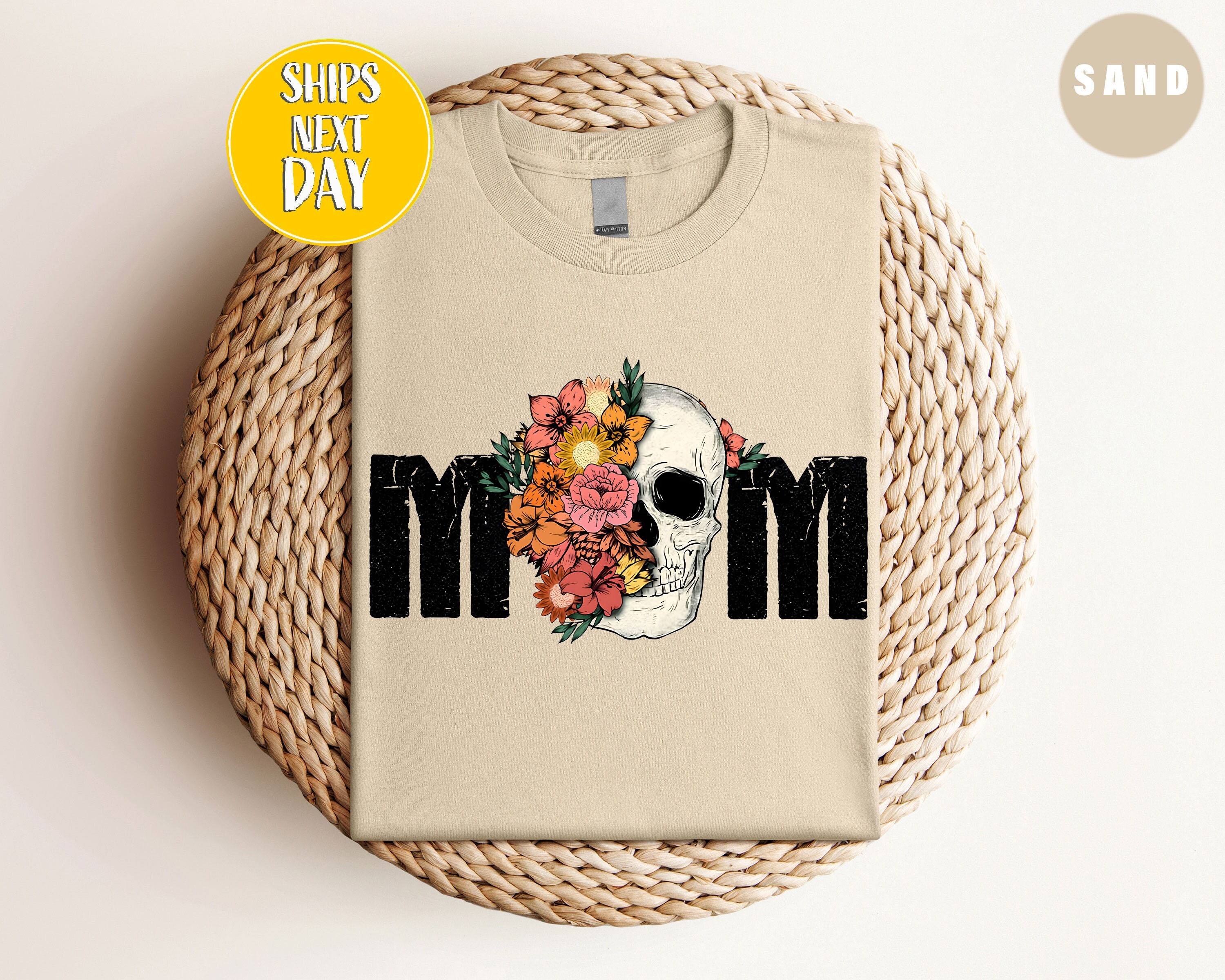 Floral Mom Skull TShirt, Funny Mother’s Day, Gift For Mom Shirt, Cute Mama Gift Tee Shirt, Mama T-Shirt, Floral Mom Shirt, Mom To Be  -MD008