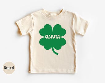 Camiseta personalizada con nombre y trébol para el día de San Patricio, camiseta personalizada con nombre para el día de San Patricio, camiseta irlandesa personalizada para niños pequeños, camiseta personalizada con trébol -SPD023