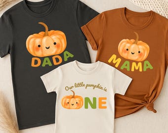 Matching Family Pumpkin T-Shirt: Mama Dada Baby First Birthday Outfit, Family Halloween Matching Tee -HF120