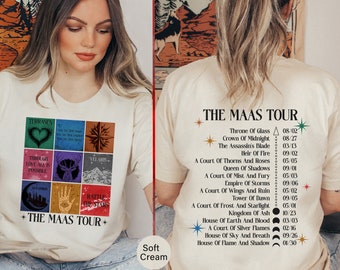 The Maas Tour T-shirt, op fantasy boekenserie geïnspireerd T-shirt, glazen troon, Acotar leesgrage T-shirts, A Court of Thorns and Roses-datums - TC035