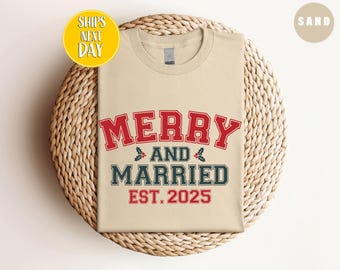 Merry And Married Shirt, Happiest Place On Earth Magic Kingdom Honeymoon Tee, T-Shirts For Couples Matching Christmas Newlywed Tee  -CC045