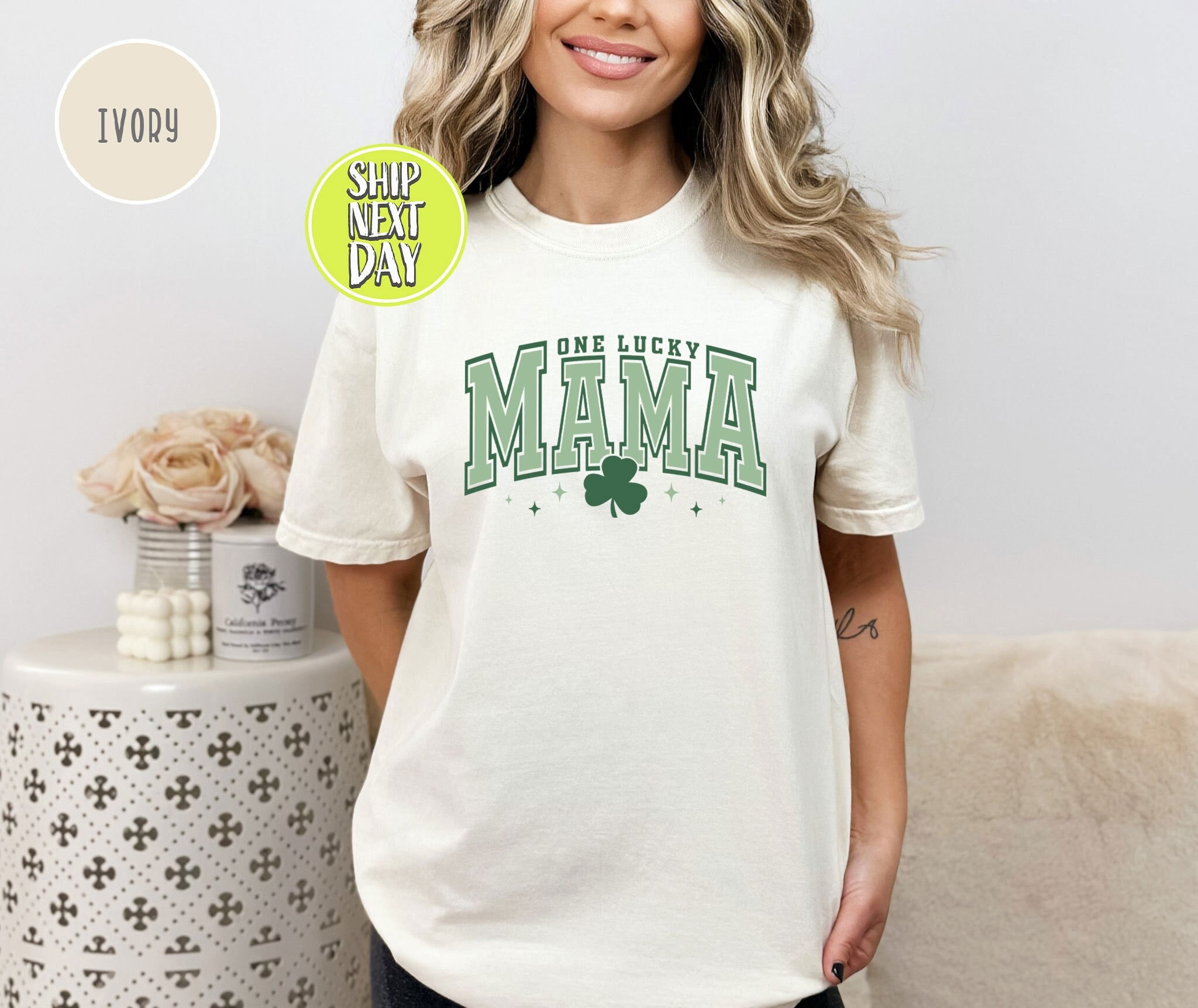One Lucky Mama-shirt, St. Patty's-T-shirt dames, St. Patrick's Day-shirt, St. Patty's Mom-shirt, Moederdagcadeau, cadeau voor moeder -SPD06