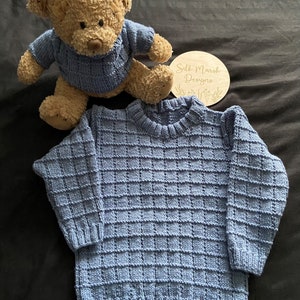 REUBEN Textured Jumper – PDF Knitting Pattern for child and bear