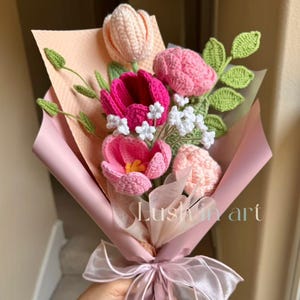 Gehaakt bloemenboeket handgemaakt, uniek cadeau voor moeder, cadeau voor haar, verjaardag, moeder, vriendin, oma, lelie, zonnebloem, eindproduct