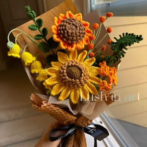Gehaakt bloemenboeket handgemaakt, lelie, zonnebloem, uniek cadeau voor moeder, cadeau voor haar, verjaardag, moeder, vriendin, oma, eindproduct