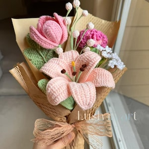 Gehaakt bloemenboeket handgemaakt, uniek cadeau voor moeder, cadeau voor haar, verjaardag, moeder, vriendin, oma, lelie, zonnebloem, eindproduct