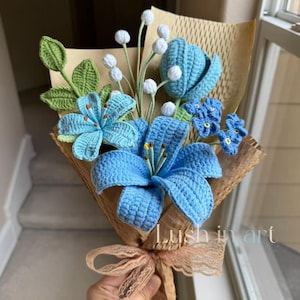 Gehaakt bloemenboeket handgemaakt, lelie, zonnebloem, uniek cadeau voor moeder, cadeau voor haar, verjaardag, moeder, vriendin, oma, eindproduct