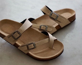 Handmade Leather Sandals ,Open Toe Apricot Cork Shoe, Suede Sole, Perfect Summer Sandals- Fast Shipping!