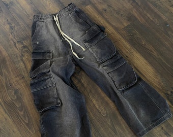 Baggy Denim Cargos, Black Denim Cargo Pants, Amazing Very Baggy Pants- Fast Shipping- Handmade!