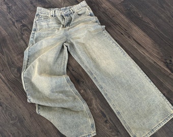 Vintage gewassen baggy denim, geweldige fit baggy broek, wijde pijpen - snelle verzending