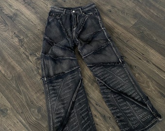 Jeans Spider, denim Y2k Baggy Hand Distressed, pantaloni stile Opium - Spedizione veloce