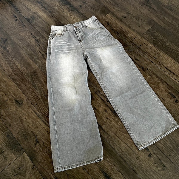Grey Washed Baggy Pants,  Perfect Fit Baggy Denim, Wide leg - Fast Shipping!