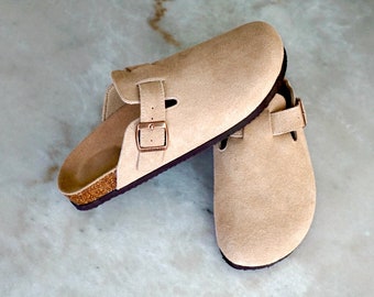 Handmade Suede Clogs, Apricot Cork Mules, Closed Toe Sandals, Perfect Summer Sandals- Fast Shipping!