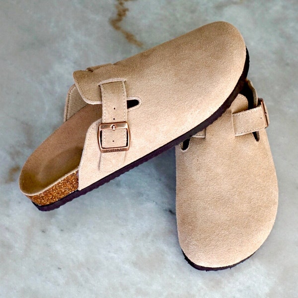 Handmade Suede Clogs, Apricot Cork Mules, Closed Toe Sandals, Perfect Summer Sandals- Fast Shipping!