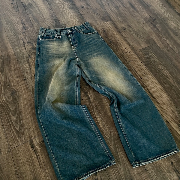 Vintage Washed Straight Denim,  Amazing Fit Baggy Pants, Straight leg - Fast Shipping
