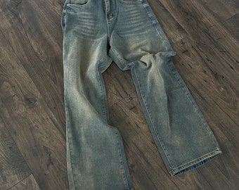 Jean ample délavé vintage, pantalon droit coupe étonnante, jambe large - Expédition rapide