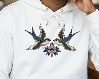 Swallow Pair Traditional Tattoo Art Hoodie | Unisex Sweatshirt