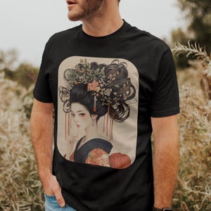Geisha with Intricate Hairstyle Tee,  Modern Geisha Portrait T-shirt, Gift for Japan lover, Unisex Jersey Short Sleeve Tee